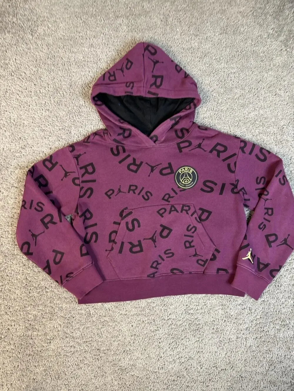 Paris Saint-Germain Hoodie Boys Size L Purple PSG Soccer Nike Jordan Sweatshirt